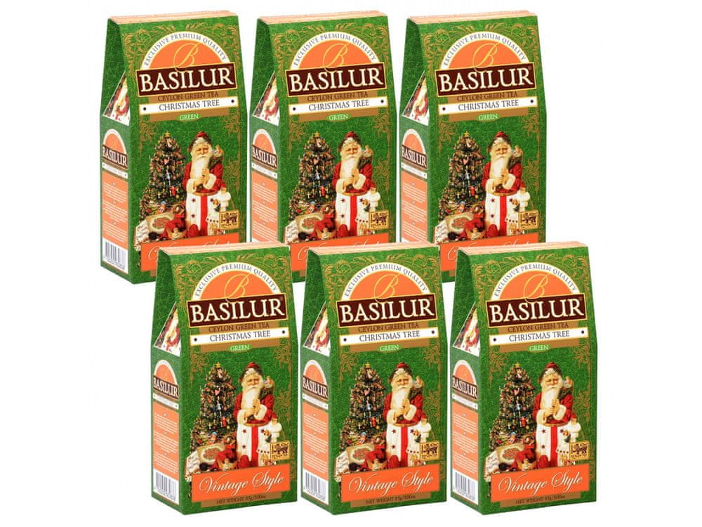 Basilur BASILUR Vianočný strom Zelený čaj s harmančekom, mangom a limetkou, vianočný čaj 85 g x6